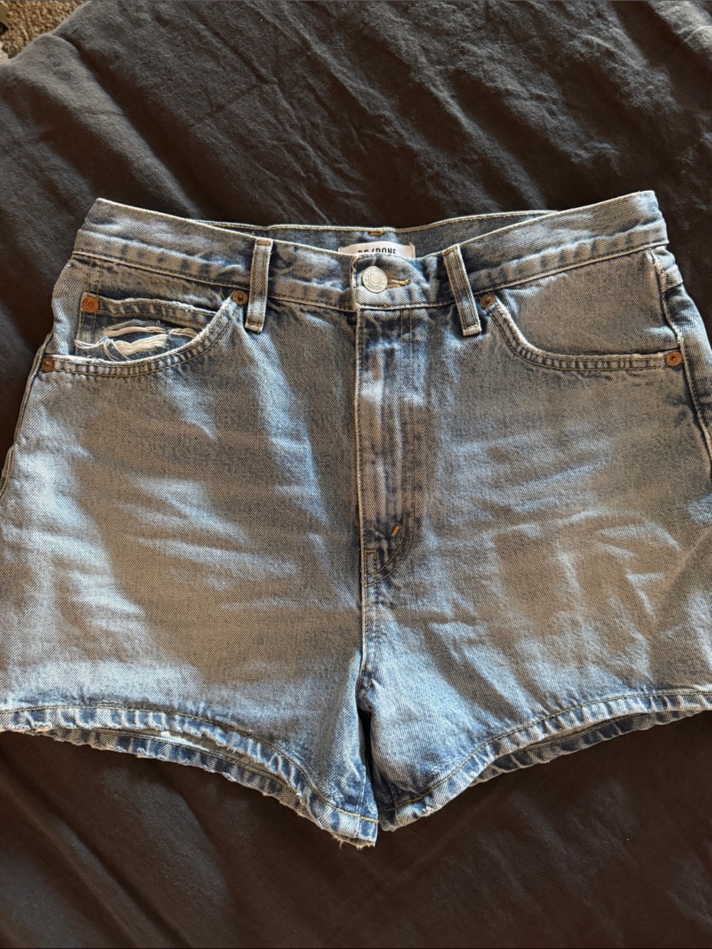 Re/Done Light Wash High-Rise Denim Jean Shorts